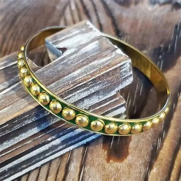 India Raw Brass Dotted Enamel Bracelet Green - Picture 2 of 5